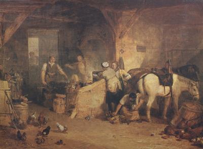  A country blacksmith disputing upon the price of iron,and the price charged to the butcher for shoeing his pony (mk310
